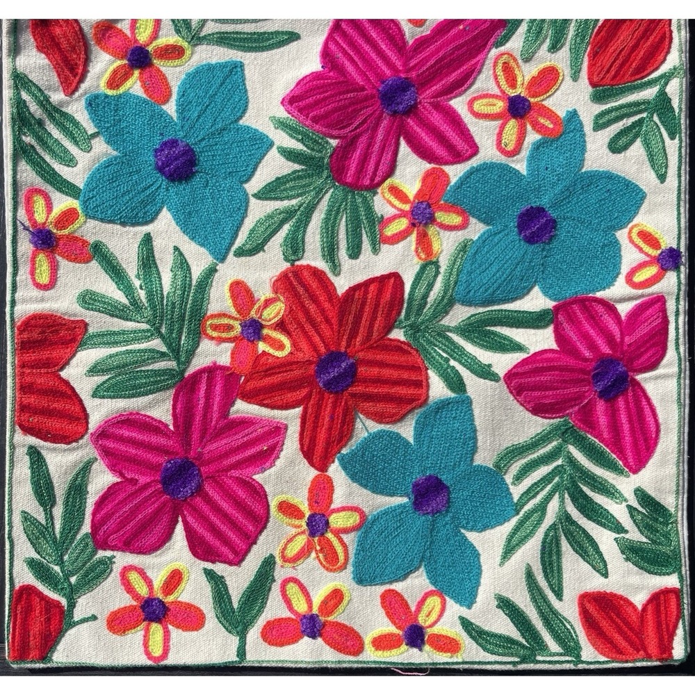 2 Pcs Mexican Embroidery Throw Pillow COVERS 15 x 15 Inch Boho Colorful Flora...